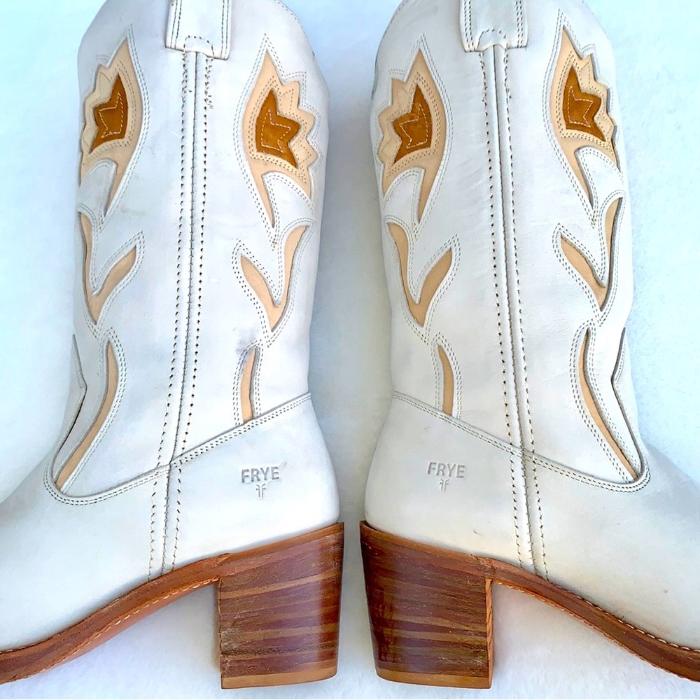 SOLD FRYE Vintage White Floral Campus Cowgirl Cowboy Western Boots Women’s 10 - Picture 10 of 13